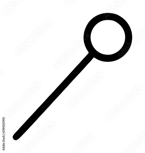 Simple minimalist black line icon of a cake tester pick with circular loop handle on white background, hand traced vector illustration for culinary baking tools - detailed commercial stock imagery