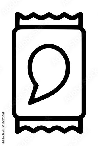 Clean Black and White Outline Icon of a Caffeine Gum Packet Wrapper with Drop Symbol, Simple Minimalist Hand-Drawn Vector Illustration for Web and Mobile App Design - detailed commercial stock