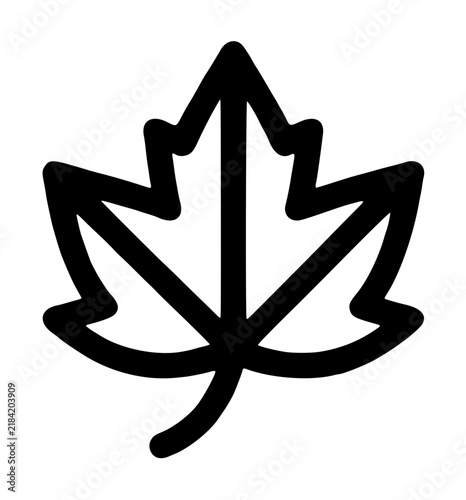 Hand-drawn autumn leaf vector icon, bold black outline illustration of a maple leaf silhouette, perfect for fall season graphics, botanical symbol for nature projects, seasonal design element for