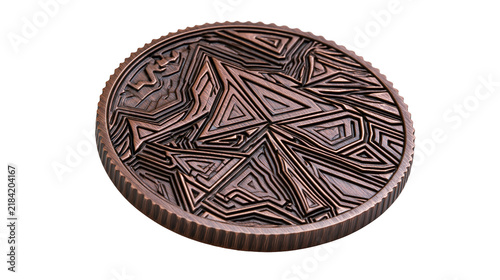Foto Isolated unique antique bronze coin with detailed abstract star geometry and textured surface