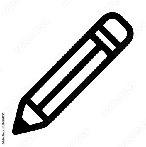 Minimalist black outline vector icon of a sharpened pencil with eraser, diagonal illustration symbolizing creativity, writing, drawing and education, simple stationery design for school and office use
