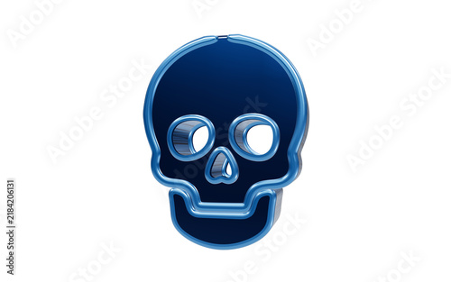 Fotografía Blue Neon Skull Symbol: A striking 3D render of a skull illuminated with vibrant blue neon light, conveying a sense of danger and mystery