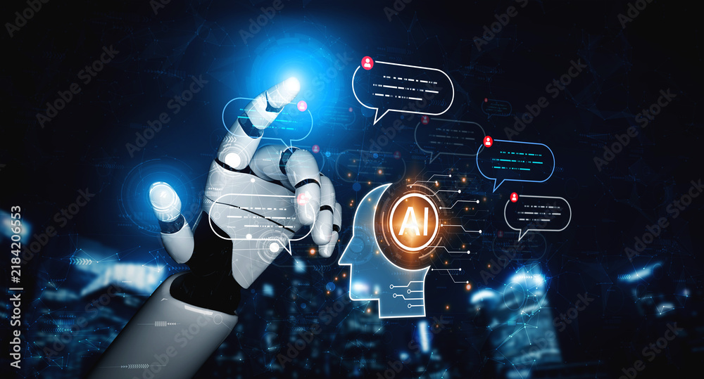 Obraz premium Conversational AI analyzes messages to help teams respond faster. Conversational AI improves support, and conversational AI enables safer, smarter NLP model communication. Corpus