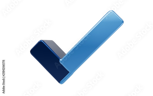 Принти на полотні Blue Check Mark: A glossy, three-dimensional blue check mark symbolizing correctness, confirmation, and approval, poised against a clean backdrop