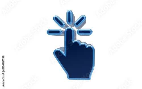 Fotografie Cursor Clicking Icon: A blue 3D cursor hand icon poised to click, representing digital interaction, selection, and web navigation