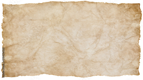 Isolated aged vintage crumpled brown paper texture with torn edges and natural creases
