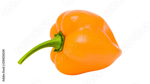 Isolated vibrant orange Habanero chili pepper with green stem, fresh and ready to cook