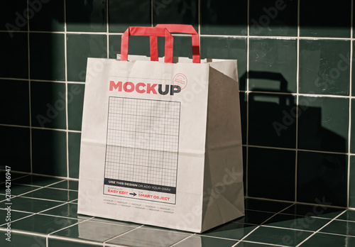 Takeaway Bag on Green Tiles Design Branding Mockup