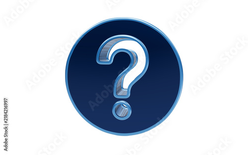 Foto Question Mark Icon: A classic blue circular icon featuring a stylized silver question mark, symbolizing inquiry, uncertainty, and the pursuit of knowledge