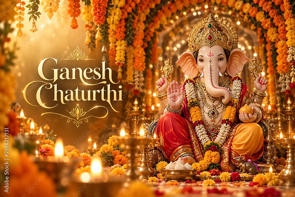 Fototapeta premium Beautiful Ganesh Ganpati Bappa Celebration – Ganesh Chaturthi, Vinayaka Chaturthi, Sankashti Chaturthi, Angaraki Chaturthi and Ganesh Jayanti