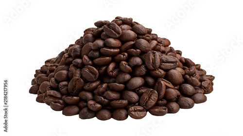 Foto Isolated pile of fresh roasted dark brown coffee beans for delicious aromatic be
