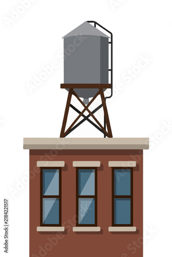 Rooftop Water Tower Vector Icon - Urban Building with Windows Illustration, City Architecture Graphic, Industrial Silhouette on Transparent Background - professional detailed commercial stock