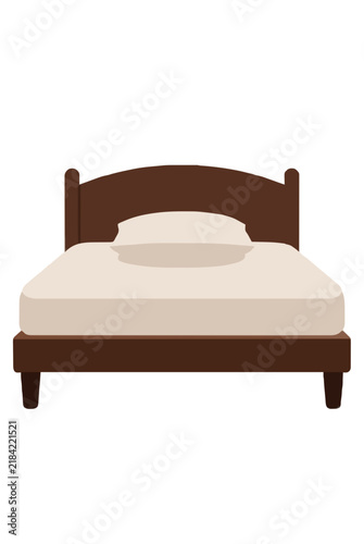 Minimalist wooden bed with silk pillowcase, flat vector icon illustration perfect for bedroom furniture bedding interior home decor design concept art - professional detailed commercial stock
