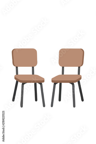 Two Empty Wooden Chairs Vector Icon Set Up for Tutoring Session - Flat Design Illustration for Education and Learning Concepts - professional high resolution commercial detailed commercial stock