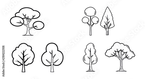 Collection of minimalist tree illustrations on  transparent 