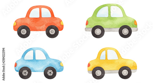 Colorful cartoon cars on transparent background