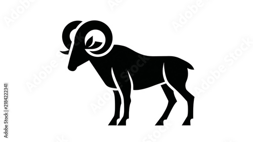 Obraz na płótnie Isolated black silhouette of a powerful ram standing; strong horned male bighorn