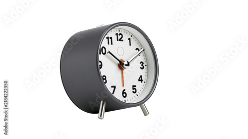 Konstfotografi Isolated elegant dark grey analog alarm clock with white face and bright orange