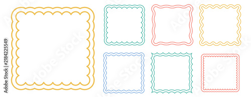 Wavy Frame Scalloped Border Set Line Art