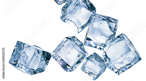 Fotografía Isolated blue translucent ice cubes, refreshing cool frozen water, chilly, crisp textured solid blocks