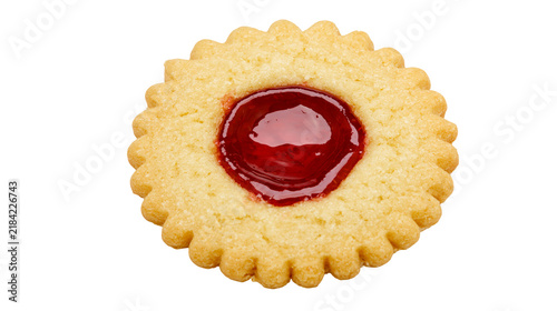 Картината върху платно Isolated delicious shortbread cookie with a vibrant red jam filling, perfect swe
