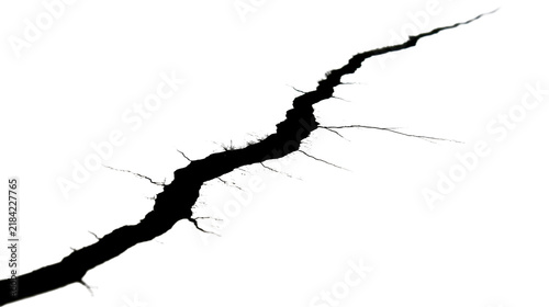 Canvastavla Isolated deep dark jagged crack representing damage destruction or earthquake co