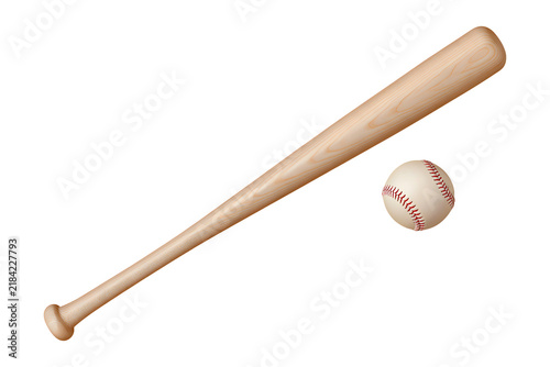 Wooden baseball bat and ball isolated on transparent background