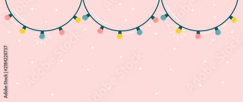 Aesthetic winter holiday frame design with glowing party lights. Creative festive border template for seasonal greeting card or event invitation. Elegant hand drawn illustration