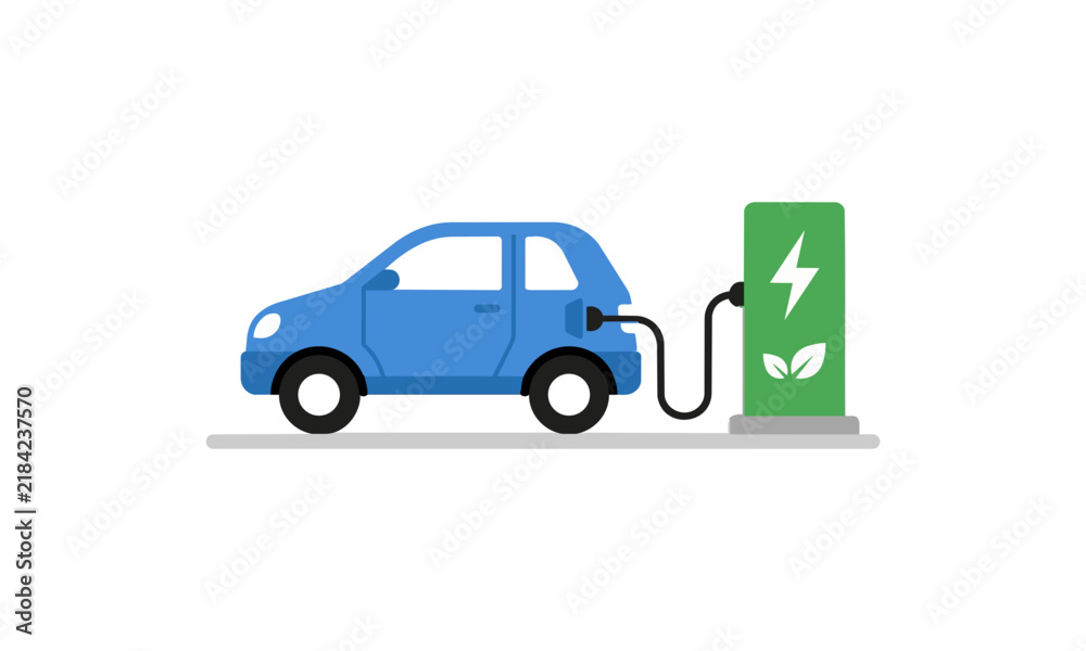 Naklejka premium Electric Vehicle EV Charging Station Sustainable Transportation Flat Vector Illustration