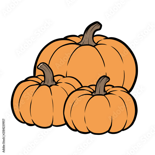 Cute cartoon autumn orange pumpkins collection set illustration isolated on transparent background