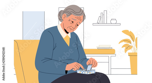 Senior Woman Taking Daily Medication From Pill Organizer With Sad Expression