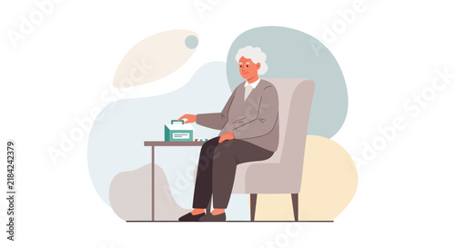 Senior Woman Taking Medication While Sitting At A Small Table