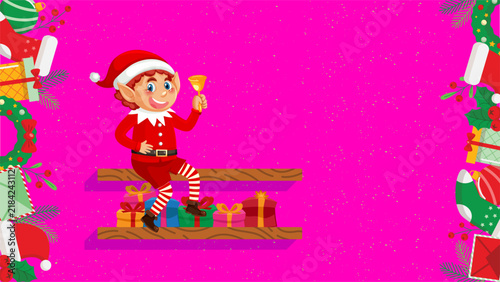 Elf on the shelf christmas horizontal web banner template with gifts on pink background