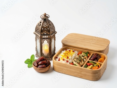 Elegant Ramadan Iftar Bento Box with Dates and Lantern