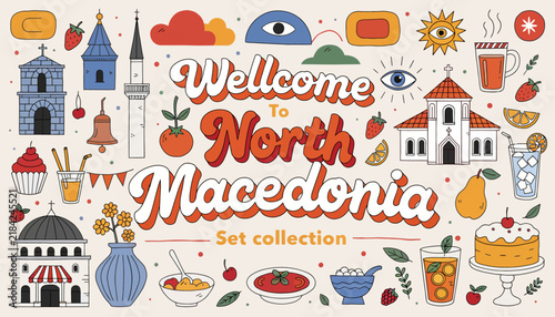 Welcome to North Macedonia - Doodle Art Collection: Landmarks, Food, Culture & Icons