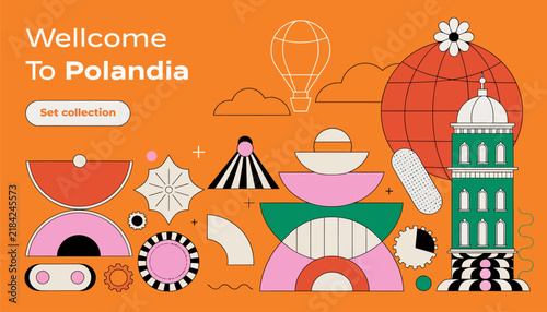 Welcome To Polandia - Abstract Graphic Design with Travel & Landmark Elements. Set Collection Button