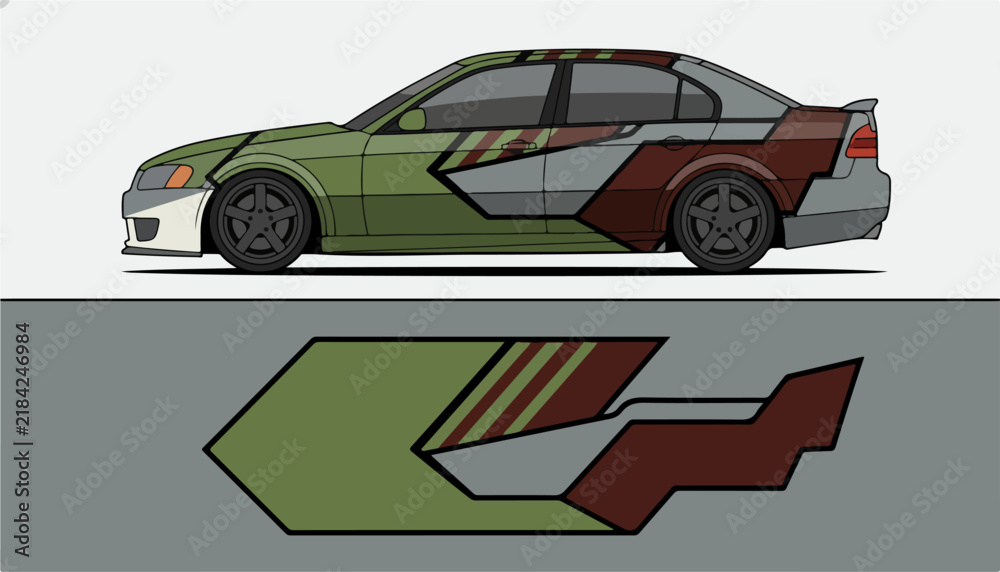 Fototapeta premium Camouflage Painted Racing Car Side View