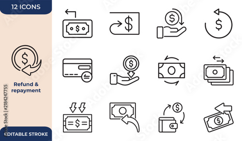 Foto Refund, repayment, return, Stylish and Clean Icon Pack, Editable Stroke, Modern