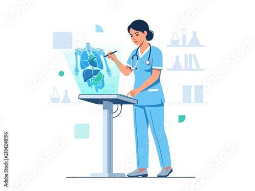 Medical Professional Interacting With Advanced Anatomy Hologram Technology