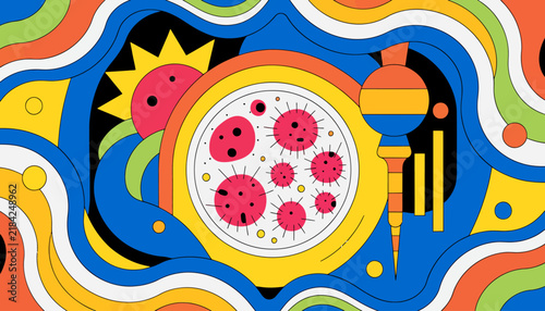 vibrant abstract illustration with ladybugs and sun