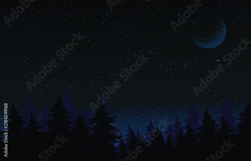 Crescent Moon Over Pine Forest 