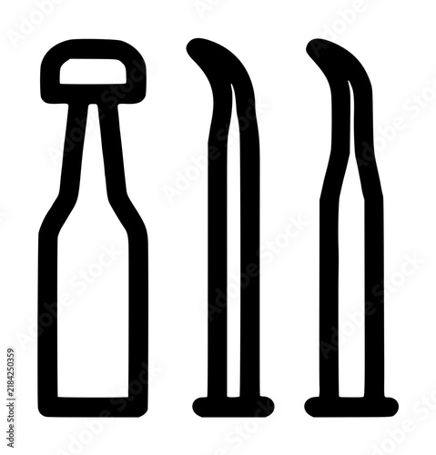A set of three jewelry crafting tools including a doming punch and two slender curved burnishing probes standing on flat circular bases, shown as a clean minimalist outline illustration