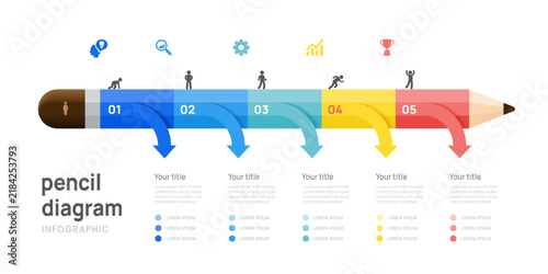 5 Steps Pencil Timeline Infographic. Education and Learning Diagram Template Vector