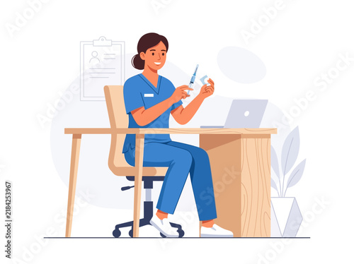 Healthcare Professional Preparing Vaccine For Injection In Clinic Office Setting