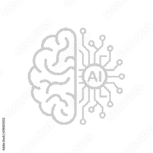 Artificial intelligence brain icon, digital neural network vector, machine learning concept with circuit board and human brain