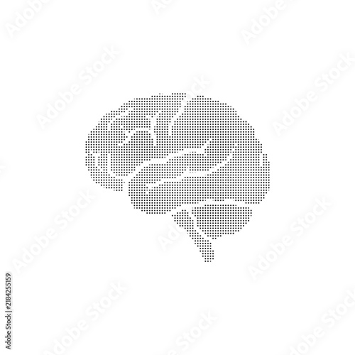 Minimalist human brain vector icon, grey pixelated anatomy silhouette. Digital brain symbol for medical and scientific research.