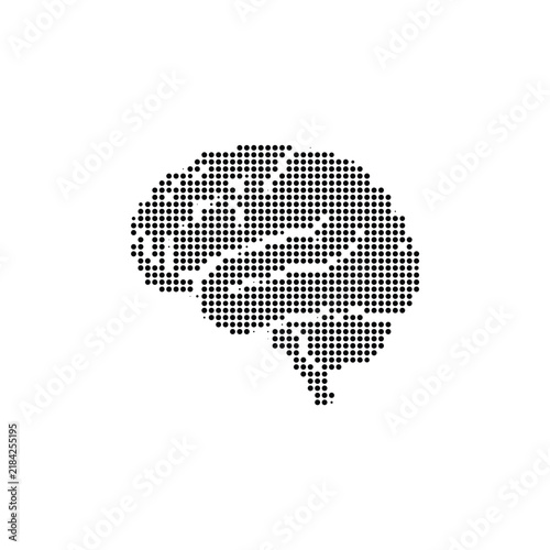 Digital human brain halftone vector, black dotted anatomy icon, medical technology concept for science and neurology