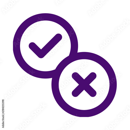 Foto Purple check mark and cross mark icons isolated on white background transparent