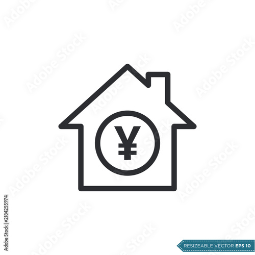 Yen Sign House Icon Vector Template Flat Design