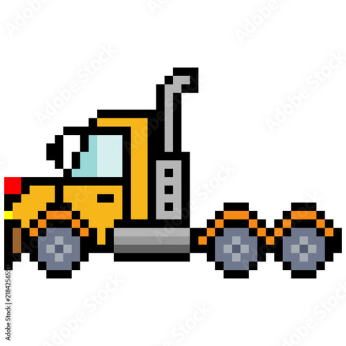 Semi truck with pixel art on a white background.